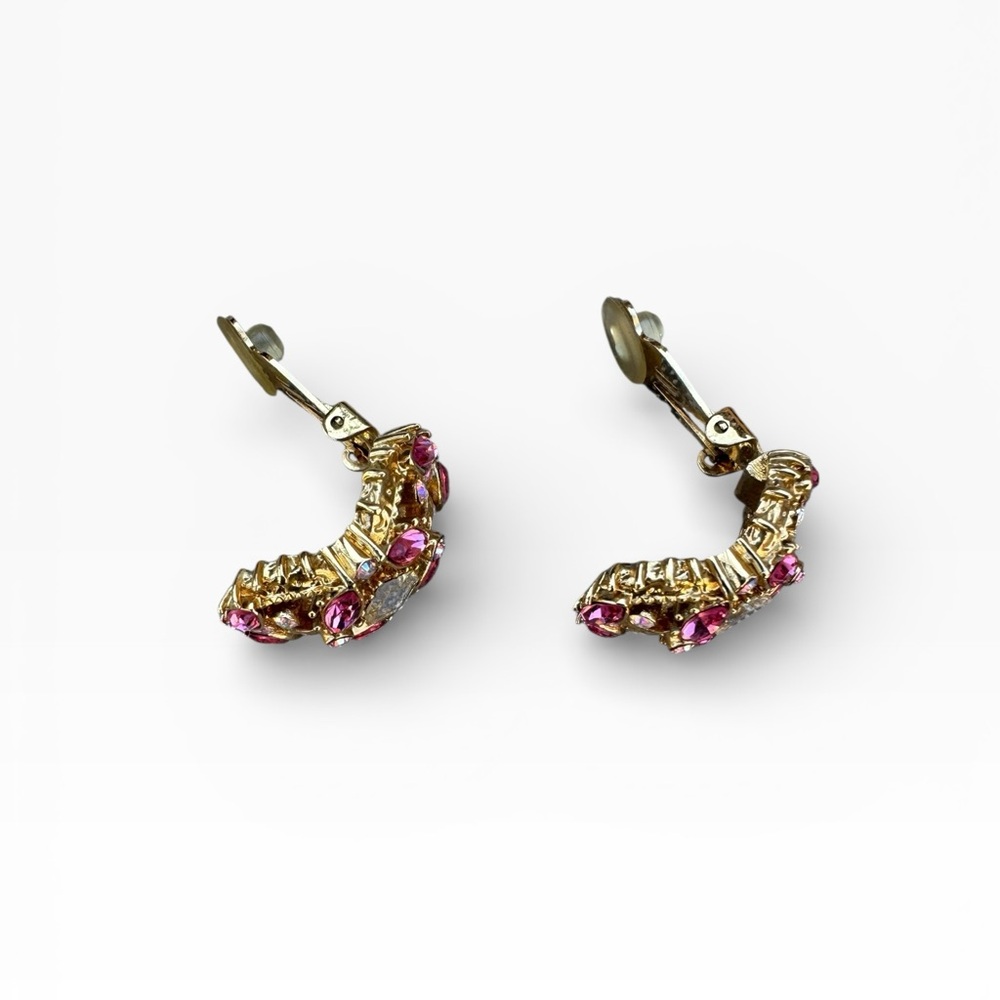 ST JOHN Vintage Gold and Pink Crystal Clip-on Earrings - Picture 8 of 10